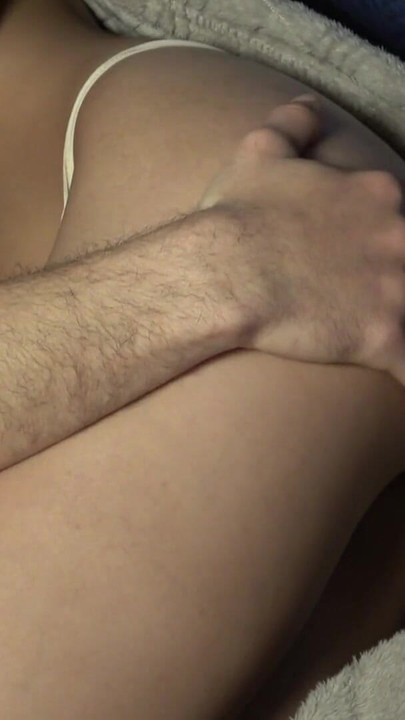 Emotional moment from "He has fun licking and touching my big tits while I'm resting. Handjob, Cum on tits"