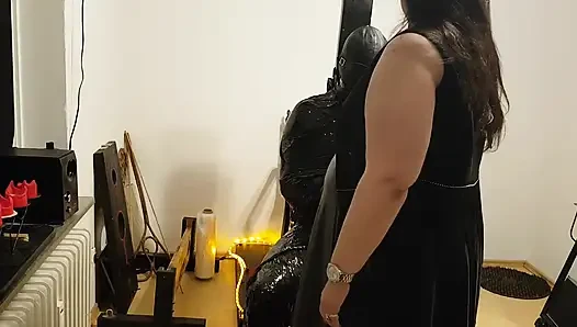 Foil Bondage Slave Bagian 2 - film cling mummified and edged to Madness