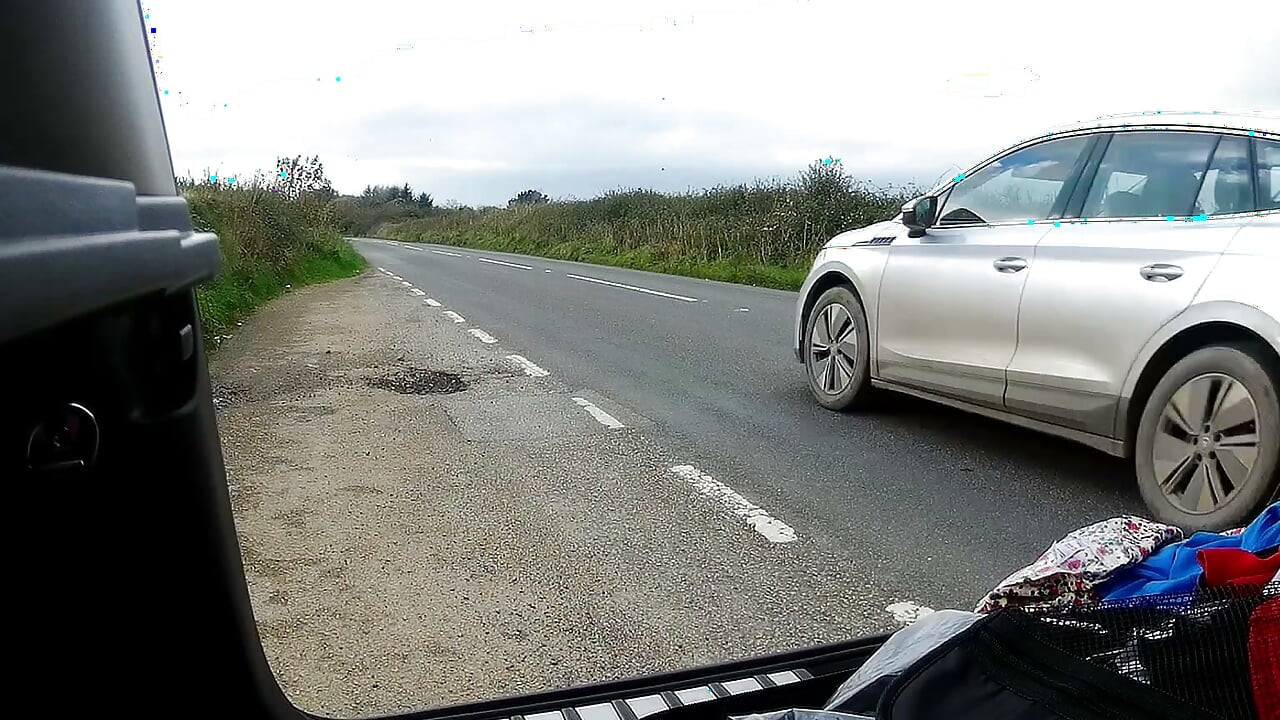 Parked at side of road and changing into cross dress, a little windy !!