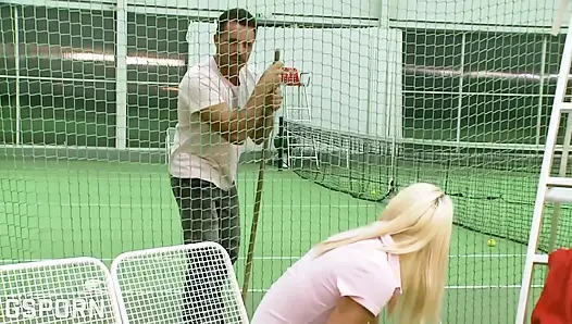 Hard Anal Sex Fucking the Ass of Blonde Teen in the Tennis Court