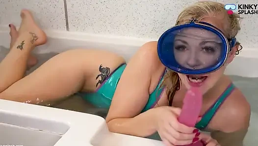 Suction Cup Dildo BJ in Latex Swimsuit & Dive Mask