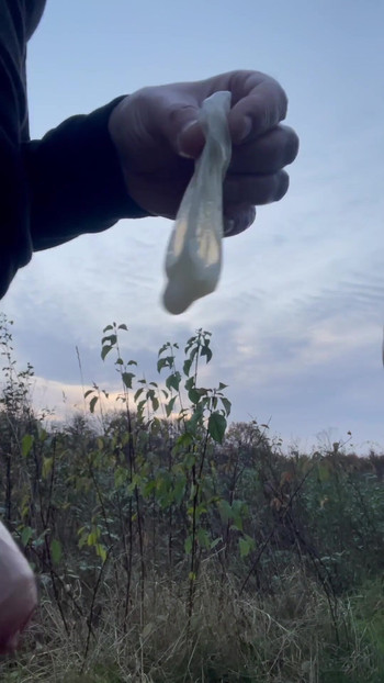 Emotional moment from "Used condom with sperma in the forest"