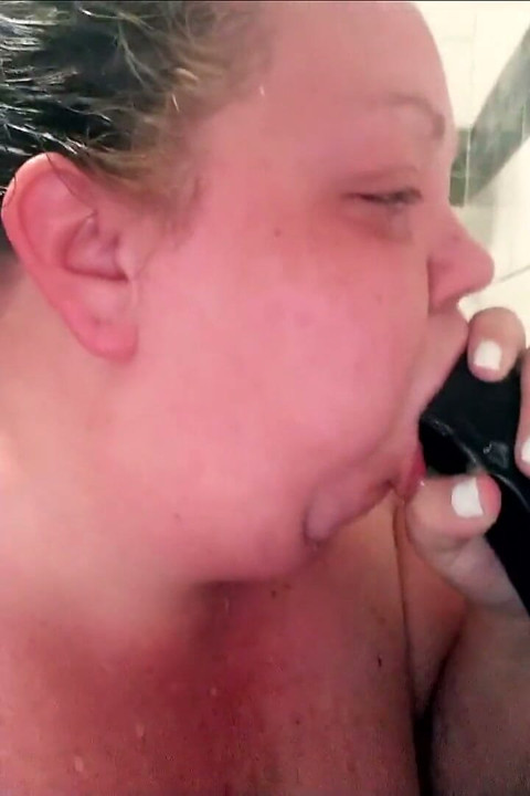 BBW MILF Throat Fucked BBC Dildo in the Shower