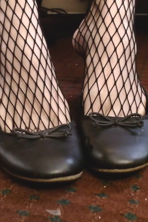 Black Fishnet Legs Feet Ballet Flats Play