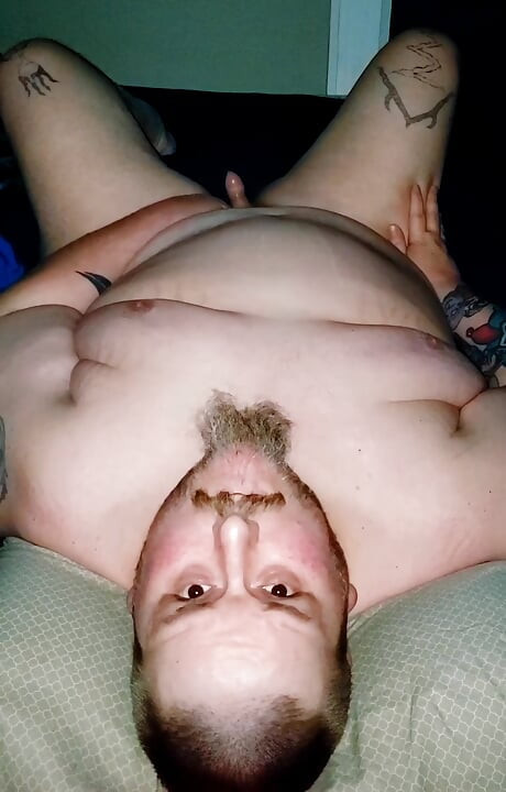 Superchub playing with his small uncut cock, with cumshot