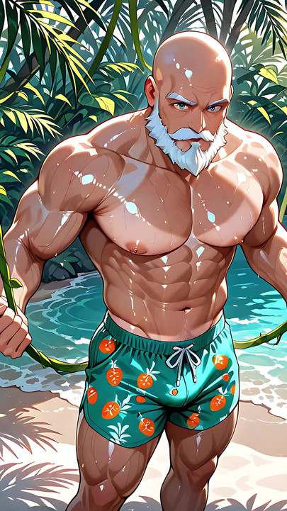 Zgodni ćelavi starac bez majice