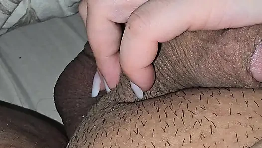 Step mom helps injured step son with big erection handjob his dick