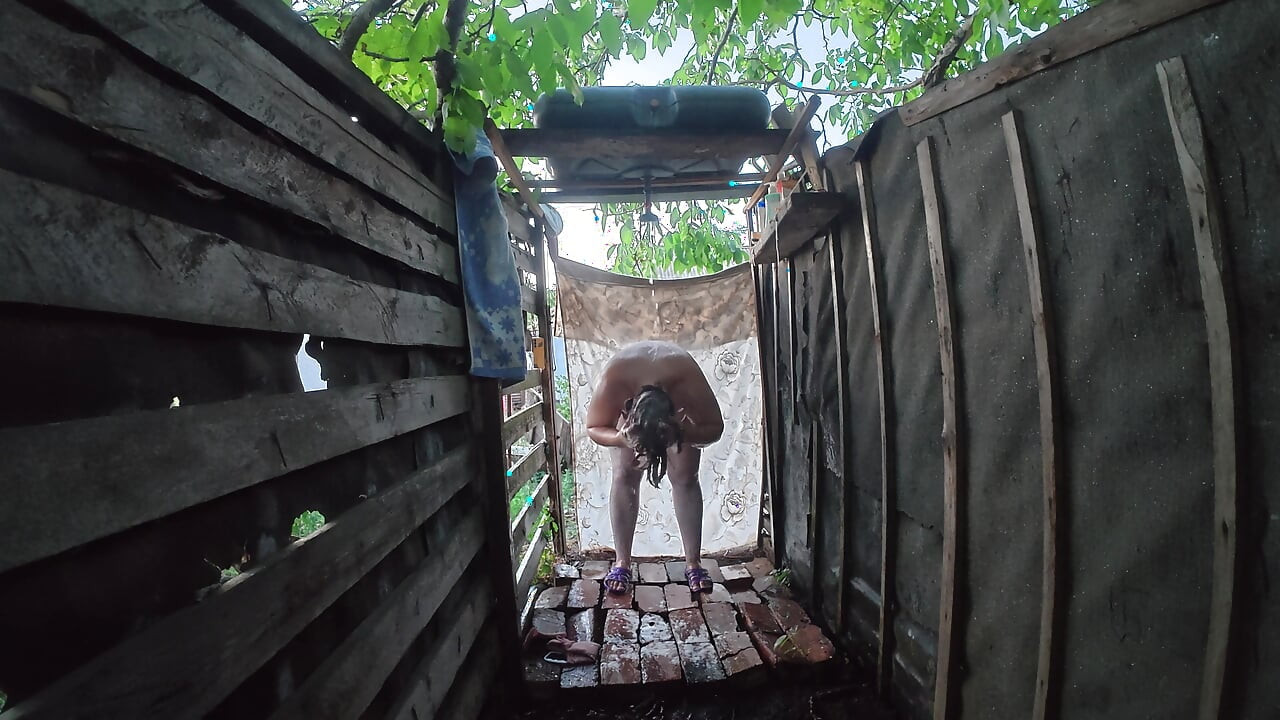 Tanya in Distant Peeping View Outdoor Village Shower