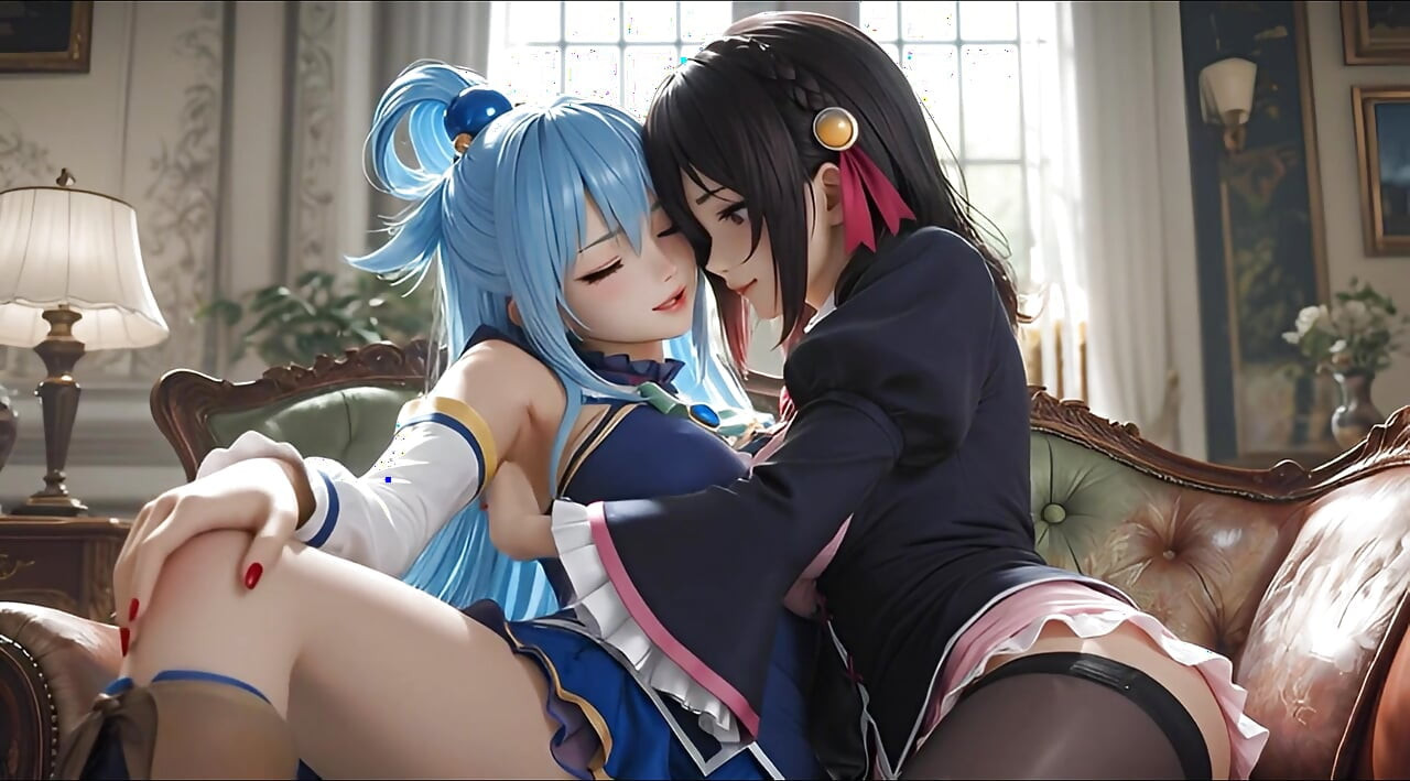 SFW アクアとユンユン この都がめばのソフトショーで触れてキスするレズビアン