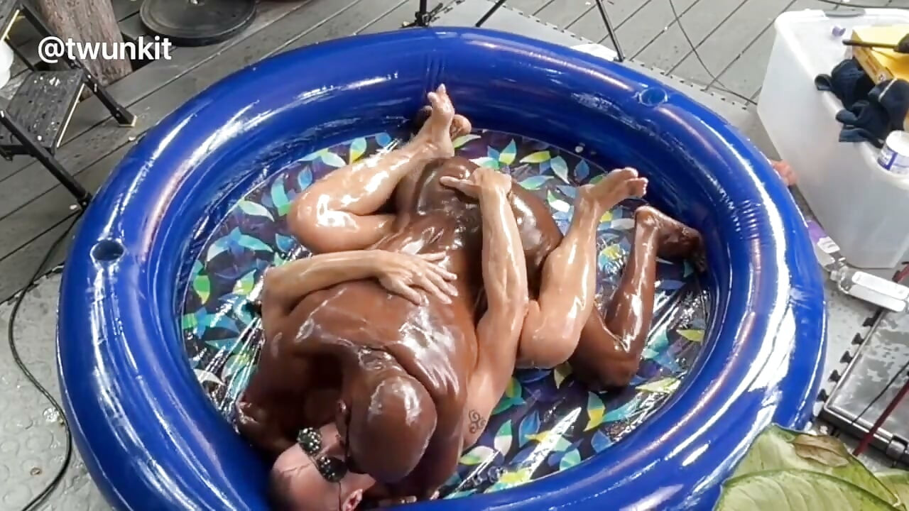 Interracial Bareback Oil Wrestling & Fucking