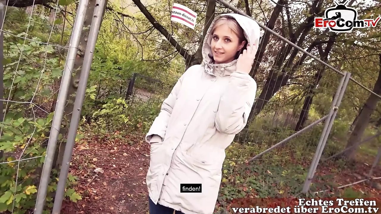 Cute shy Student teen try outdoor date with german pick up guy