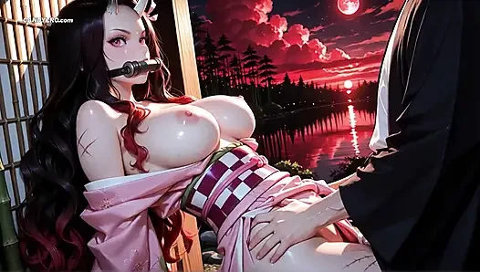 Сгенерированную ИИ Nezuko трахают демонически во всех позах (Demon Slayer)