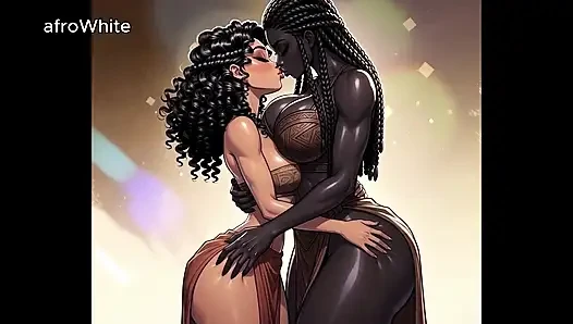 Ai generated - hentai çizgi film animasyonlu anime Afrikalı Amerikalı siyah zenci Avrupalı trans tanrıça striptizci üvey kız kardeşini sikiyor