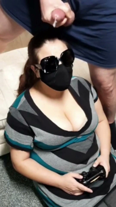 Cumming on gamer girls face at convention. Online play. | Clip 1