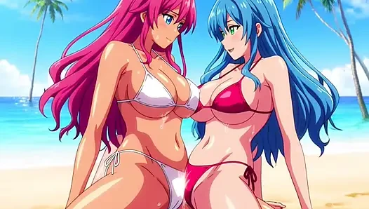 Two busty girls enjoy lesbian sex at private beach vacation