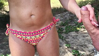 Young Stepmom - Beach stranger cums on me