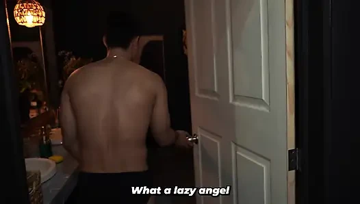 What are you doing?! - Big-bootied stepmother has to come out of the bathroom wet after her stepson takes her towel