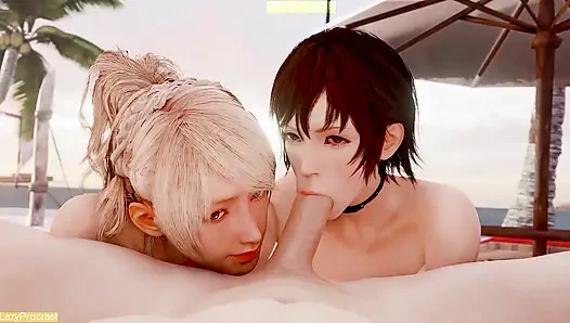 Final Fantasy XV FF15 - групповой секс на пляжной вечеринке 2024, полная цветная оценки WM (без звука) от LazyProcrast Animation 3D хентай