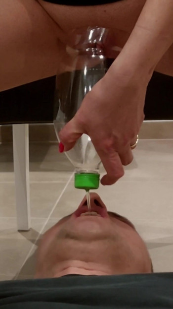 Stunning moment from "His mouth is my toilet, his tongue is my toilet paper, daily pee swallowing, compilation"