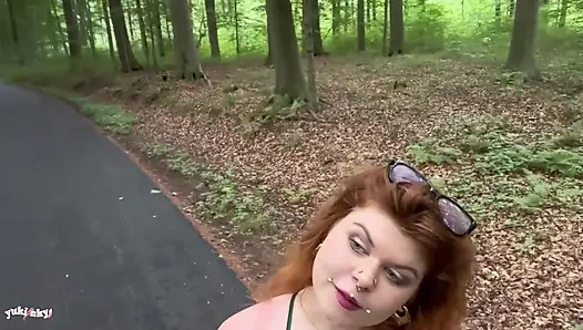 My Fan Has a Huge Cock - French Amateur Hiking Public Sex Hairy Redhead Fucking in Forest