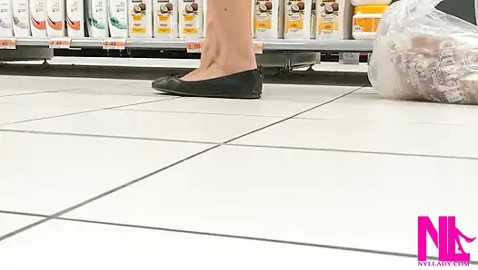 Footplay and Dipping in Black Flats at a Conad Store