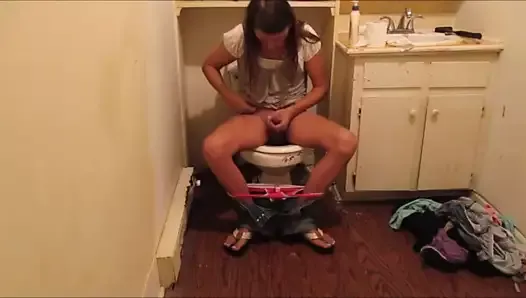 Real cam caught sissy cumming orgasm in bathroom