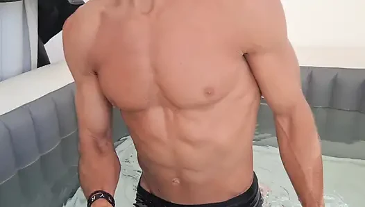 Amateur Solo Male Jerk Off in Outdoor Hot Tub on Balcony – Sexy Strip Until Huge Cumshot