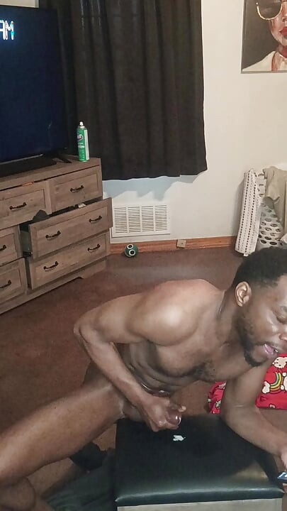 Twink ebony boy humping with cum