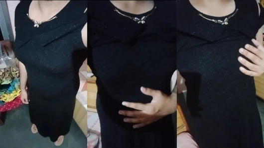 Indian gay Crossdresser Bottom Gaurisissy feeling horny in black dress real homemade sex
