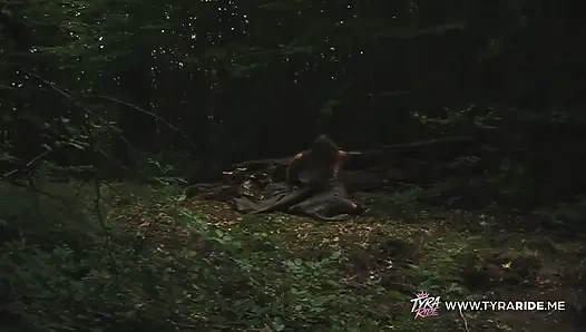 Blonde in Camo and Brunette in Red Lingerie in Forest