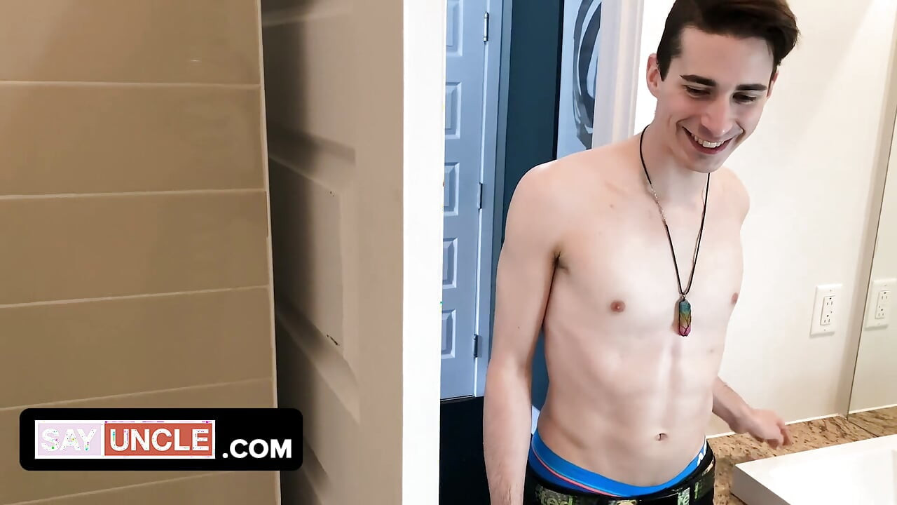 Fit young boy Jake Nobello tries on new stuff in bedroom with his bf Manuel Skye during lockdown