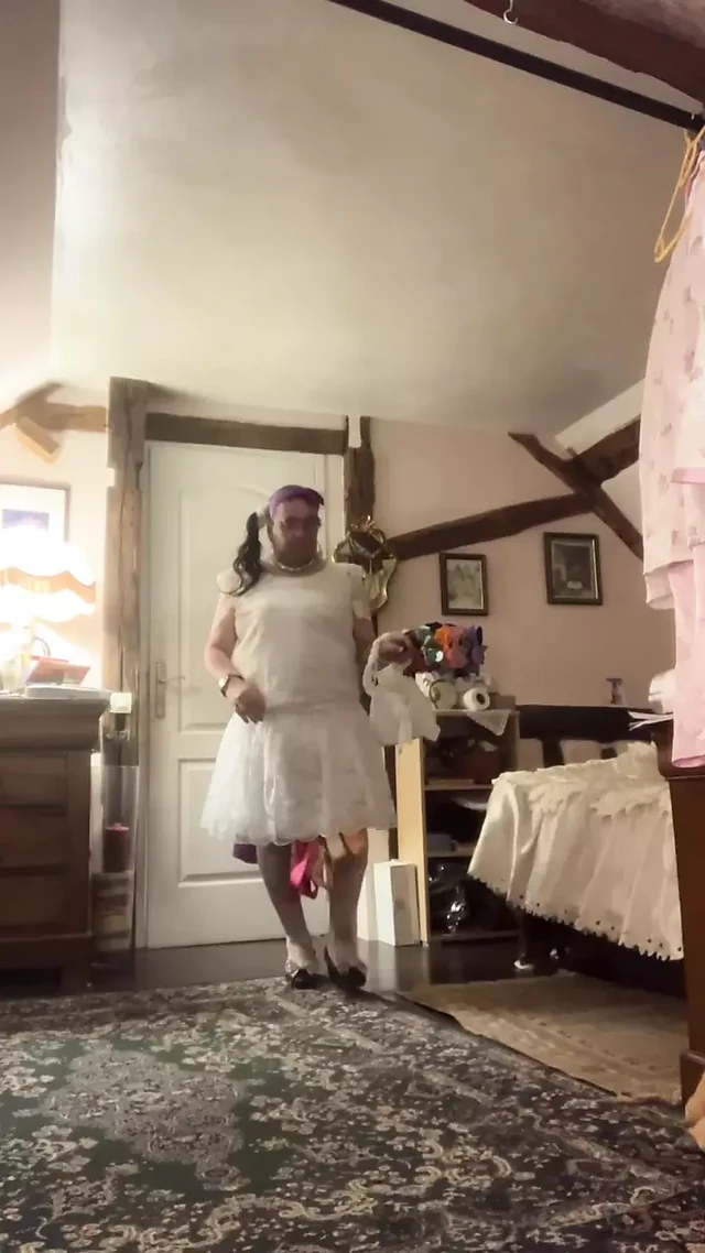 Dressed with a white lace dress for a night out