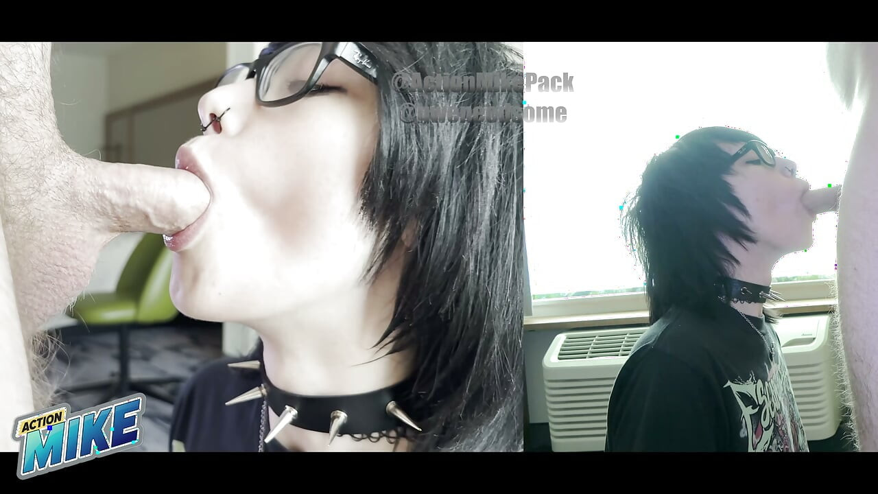 18yo Emo Dream Girl Gwen Shows Off Impossibly Sloppy Deepthroat and Ballsack Sucking