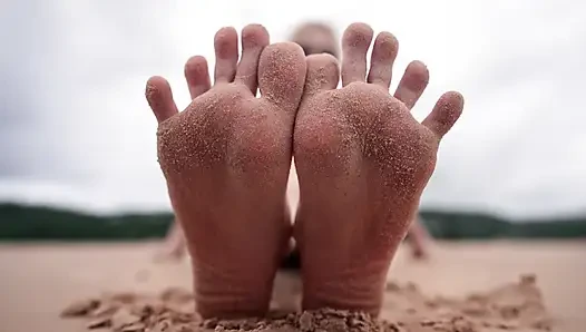 Worship My Feet on Public Beach and Get My Permission to Cum