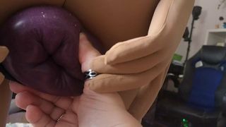 Femboy sex doll with huge anal prolapse moans, cums and fart