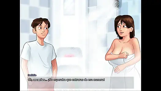 A milf really wanting to get cum out of her collagen ALL day long - summertime saga