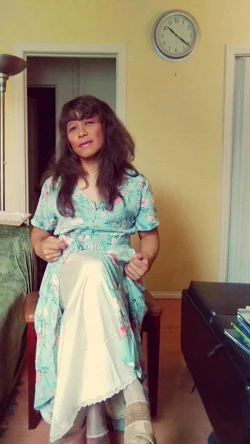 Lady Jhazmeena CD Showing Off Her Slip, Legs, & Thigh-Hi Stockings