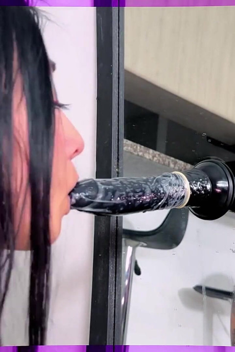 Blowjob to Black Dildo Made by a Beautiful Latina with Huge Hips