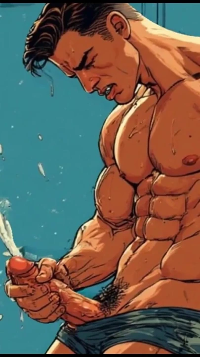 Muscular cartoon guys busting loads at the gym | Clip 1