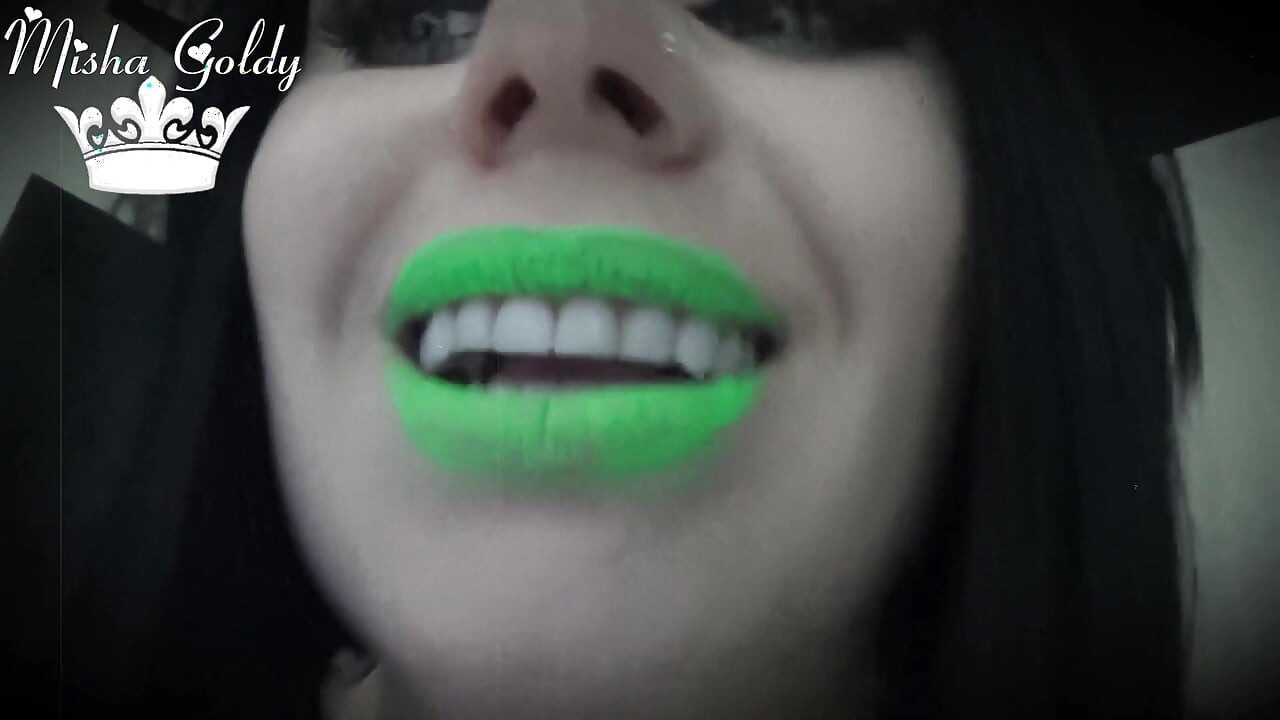 Neon green lipstick slave worship
