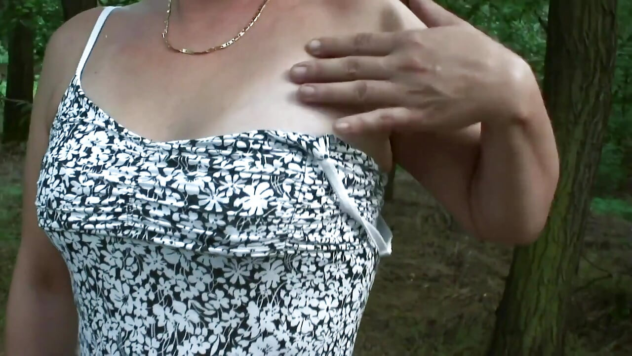 Accidentally known blonde cougar with perfect tits takes me to the woods to jump on my cock with her hairy pussy