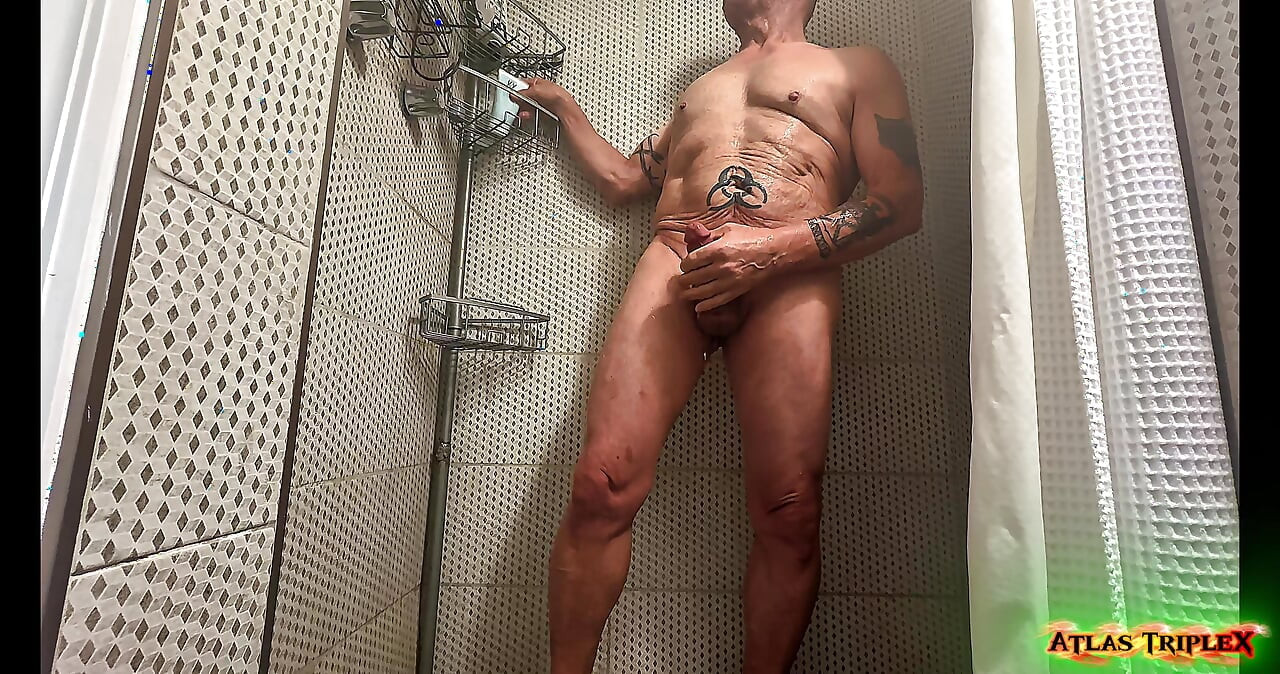 Solo Shower Scene - Soaping up and Dropping Loads