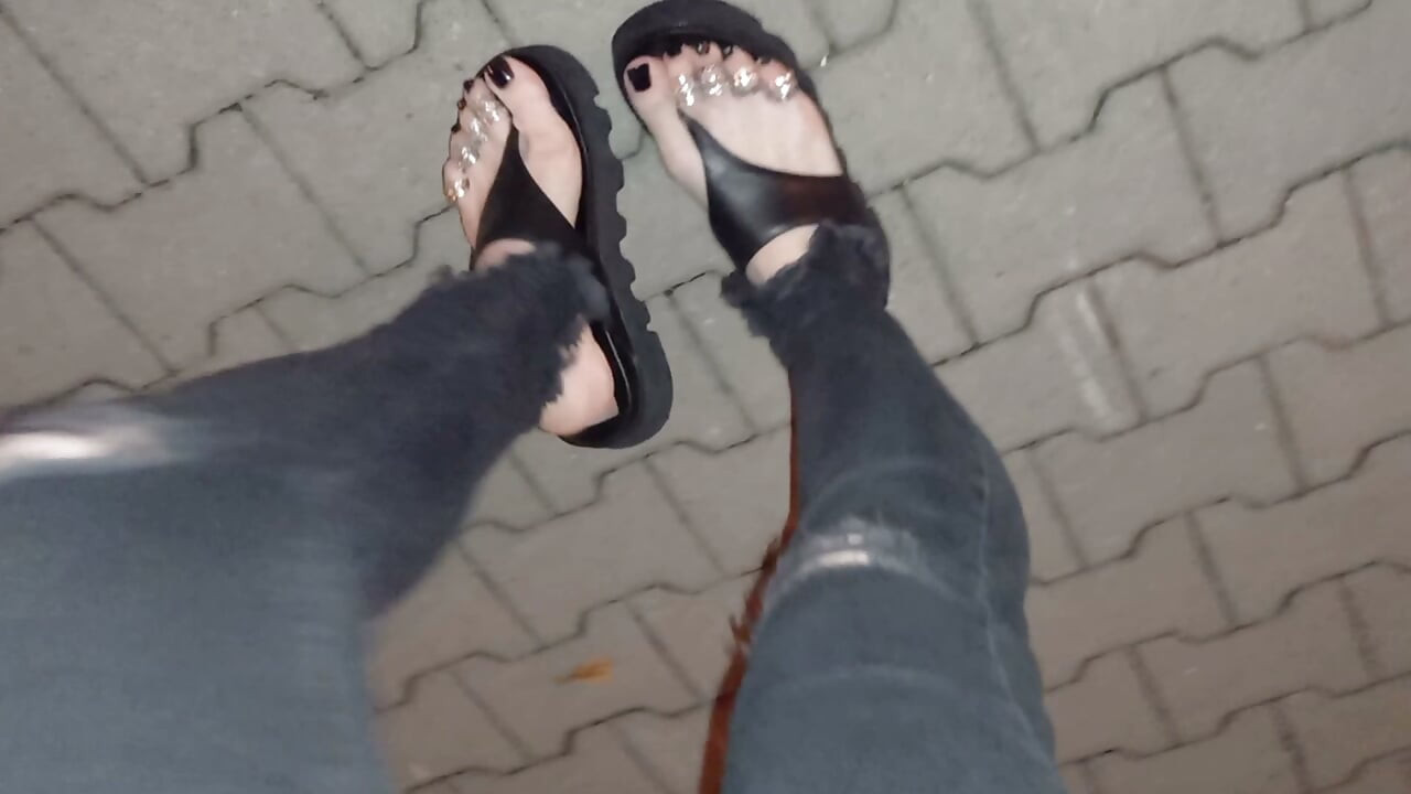 My Hot Crossdresser Feet Tease Hard Cocks on Night Walk