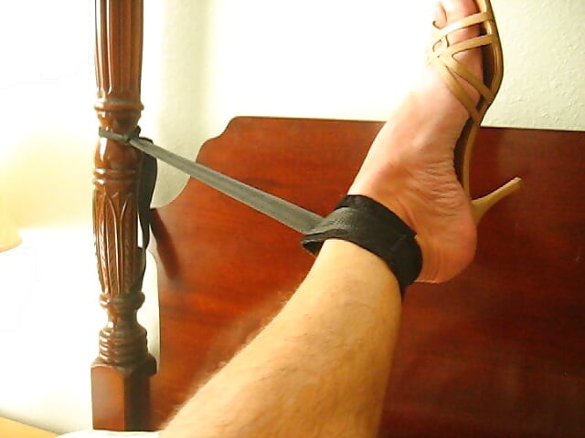 Feet Tied to Bed Post Jacking Off