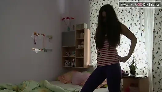 Hot girl sucks cum off dick after riding it hard