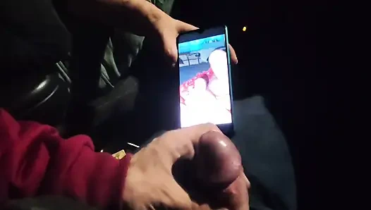 Almost caught! He jerks off in traffic in front of me, I love watching. Big cumshot!  Part 2