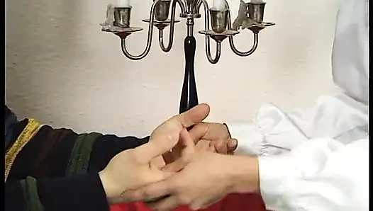 Busty brunette pussy licked before riding dick in vintage video