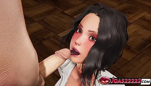Selena College, 3D хентай - лизание уздницы крупным планом, грязный минет и дрочка на лицо, камшот на лицо