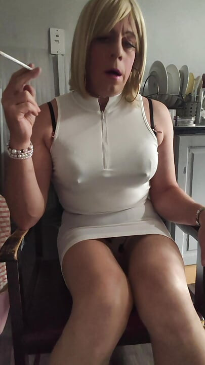 Holly smoking and showing my panties