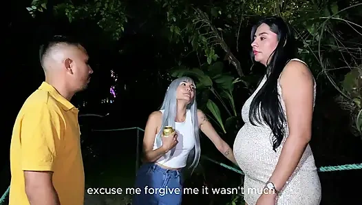 Threesome with my wife's niece in the car outdoors on a starry night